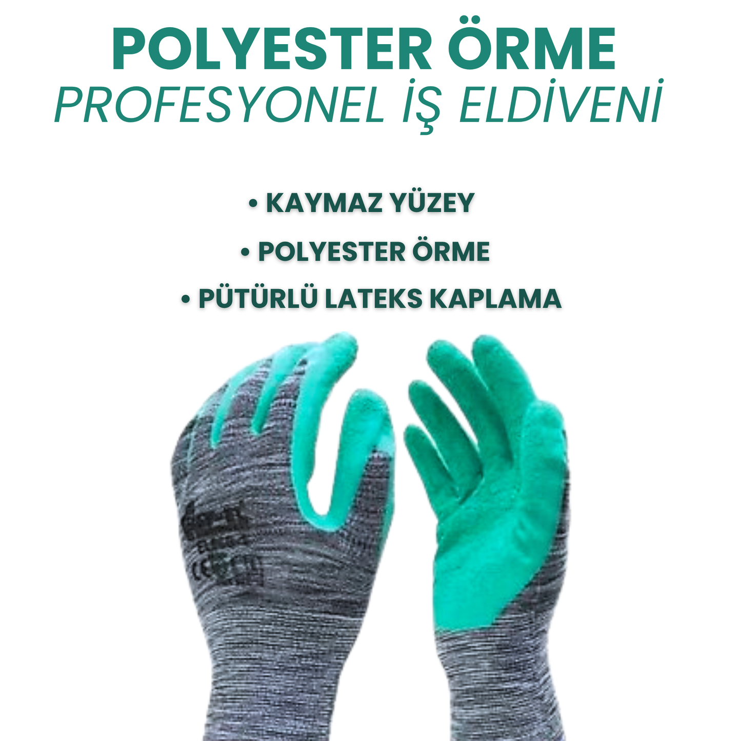 36 Çift Kaliteli Polyester Örme Lateks Eldiven – Kaymaz, Pütürlü, Kesilmeye Dayanıklı İş Eldiveni (10 Numara)