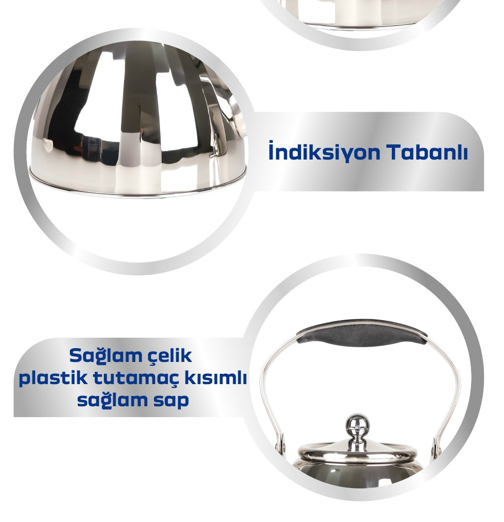 3 + 2 Litre Alman Çelik Çaydanlık – Kulplu, Filtreli, İndüksiyon Uyumlu (Yan Yana Kullanım)