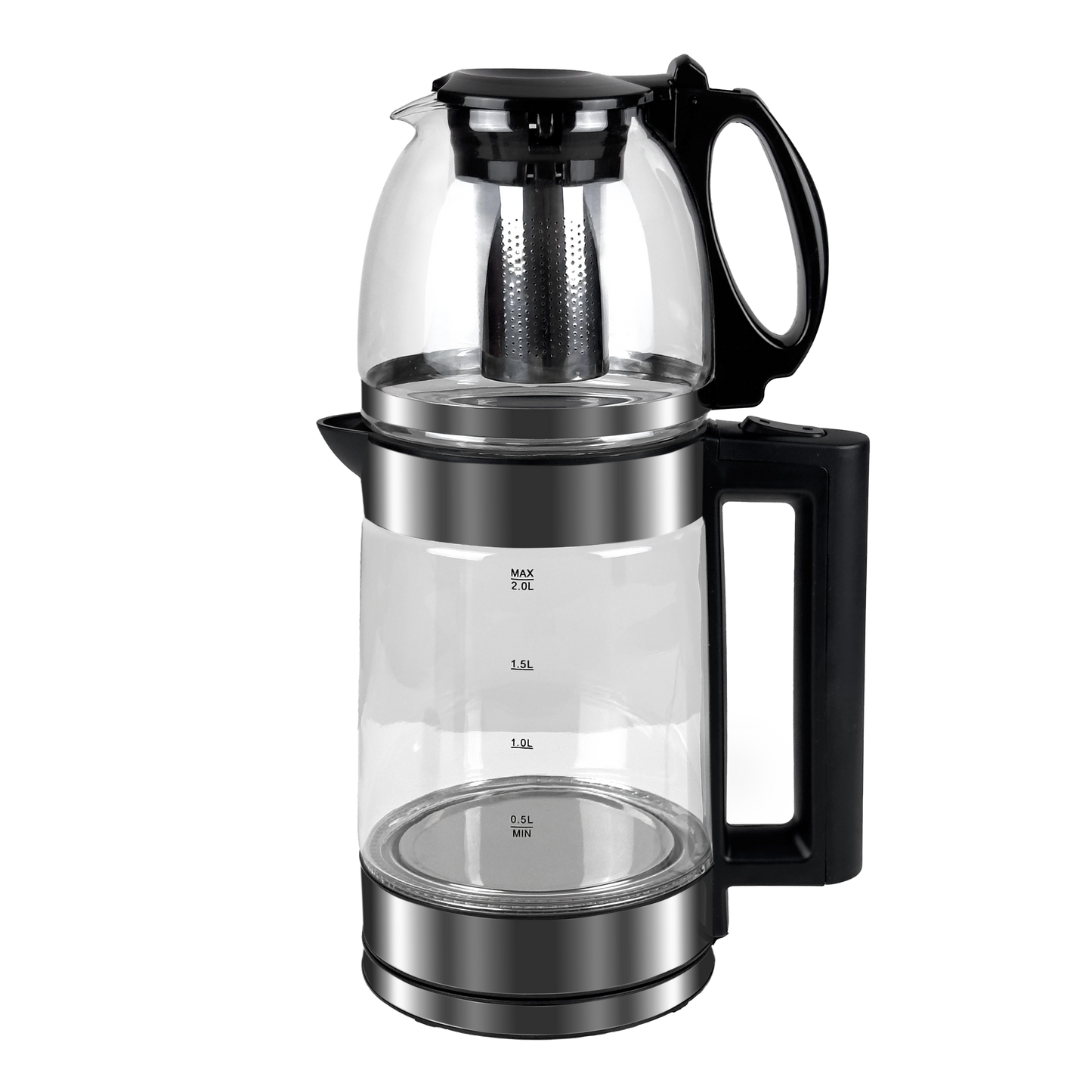Cam Tasarımlı LED Işıklı Kettle Seti | 1500W Güç – 2L Alt + 0.8L Üst