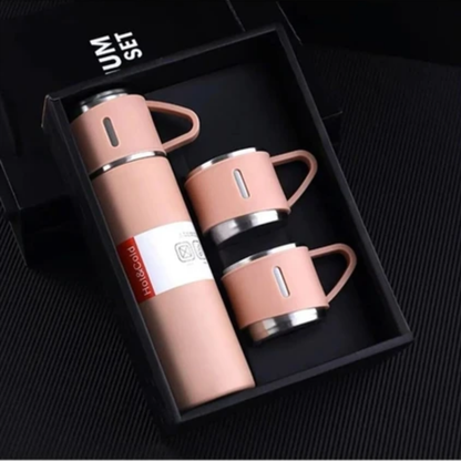 12 Saat Sıcak & Soğuk Tutma Garantili – 500 ml 304 Paslanmaz Çelik Termos Seti (3 Bardaklı)