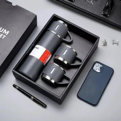 12 Saat Sıcak & Soğuk Tutma Garantili – 500 ml 304 Paslanmaz Çelik Termos Seti (3 Bardaklı)