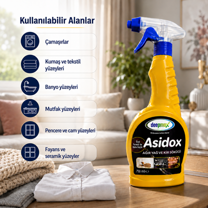 Deepmax Asidox Ağır Yağ ve Kir Sökücü 750 ML – Güçlü Özel Formülü ile Zorlu, Kurumuş ve İnatçı Yağlara Karşı Etkili Temizlik – Çok Amaçlı Kullanım