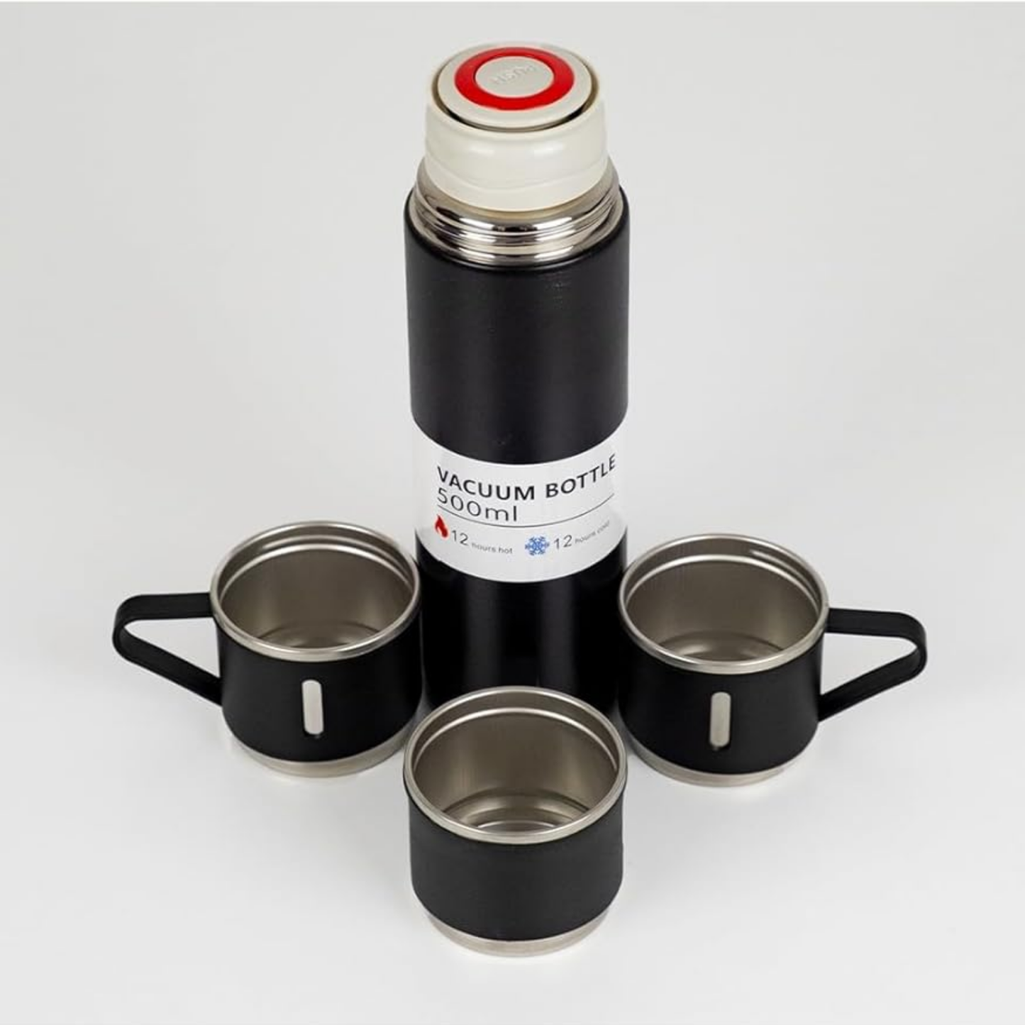 12 Saat Sıcak & Soğuk Tutma Garantili – 500 ml 304 Paslanmaz Çelik Termos Seti (3 Bardaklı)