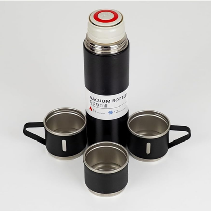 12 Saat Sıcak & Soğuk Tutma Garantili – 500 ml 304 Paslanmaz Çelik Termos Seti (3 Bardaklı)