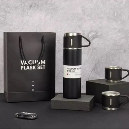 12 Saat Sıcak & Soğuk Tutma Garantili – 500 ml 304 Paslanmaz Çelik Termos Seti (3 Bardaklı)