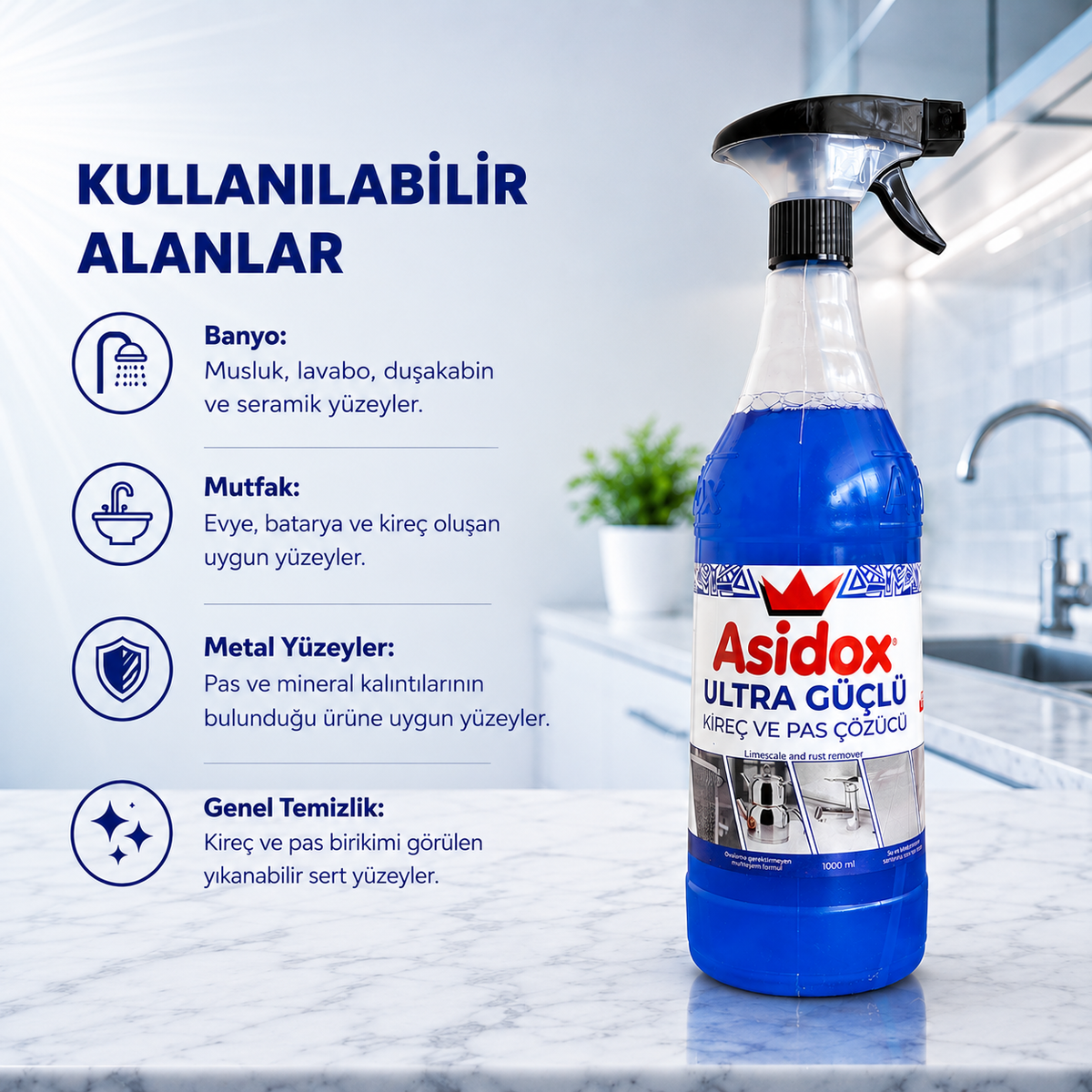 ASİDOX ULTRA GÜÇLÜ KİREÇ VE PAS ÇÖZÜCÜ-1000ml