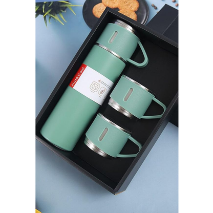 12 Saat Sıcak & Soğuk Tutma Garantili – 500 ml 304 Paslanmaz Çelik Termos Seti (3 Bardaklı)