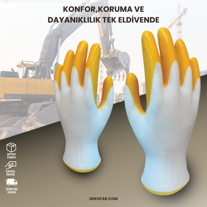 60 Çift - ELİ Polyester Örme Nitril Kaplamalı Sarı İş Eldiveni