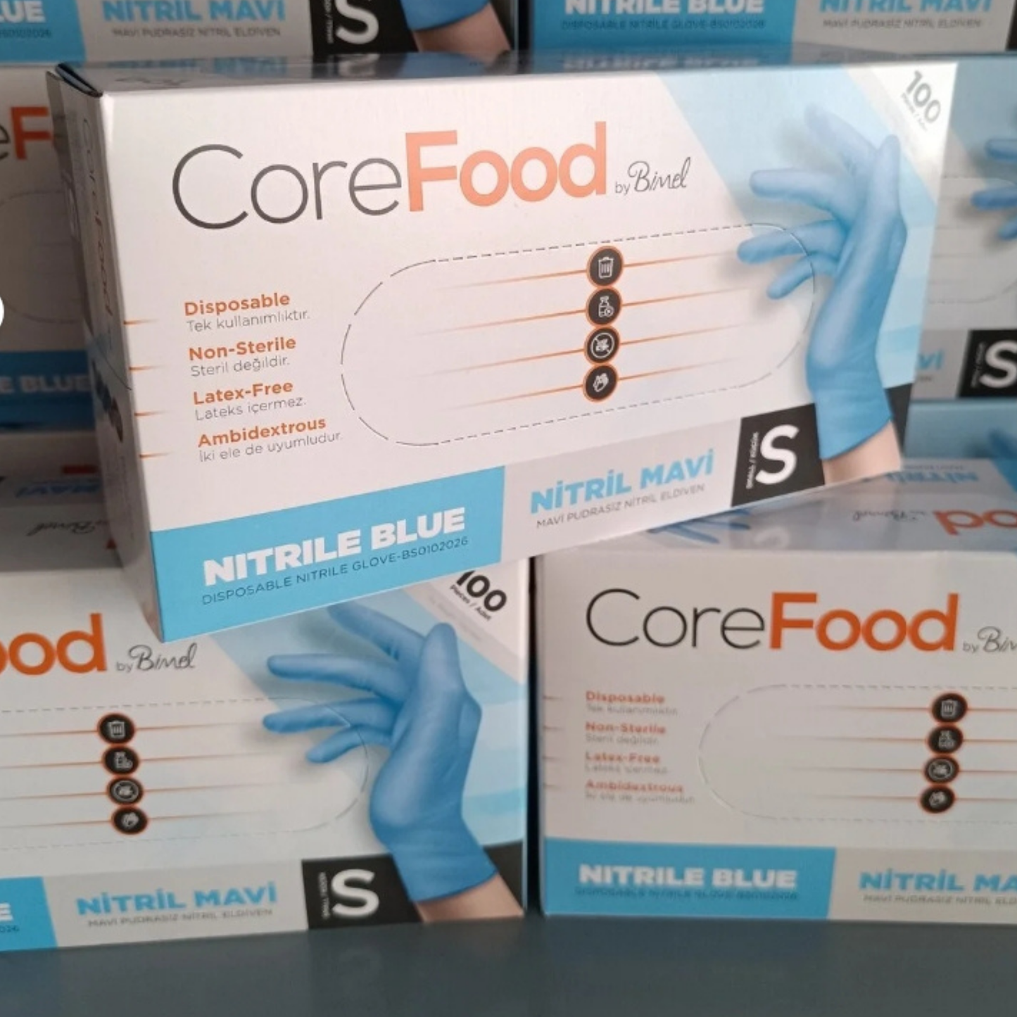 Corefood Tek Kullanımlık Eldiven - Pudrasız, Latekssiz,( 5x100 Adet = 500 Adet )