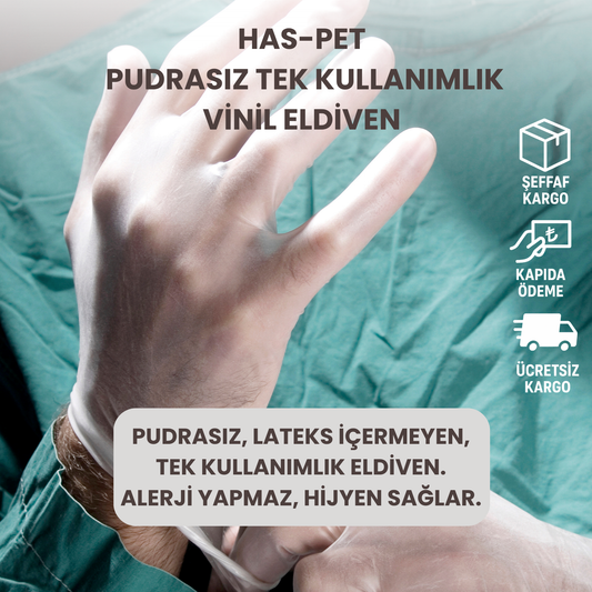 Has-Pet Pudrasız Tek Kullanımlık Vinil Eldiven – Lateks İçermez ( 5x100 Adet = 500 Adet )