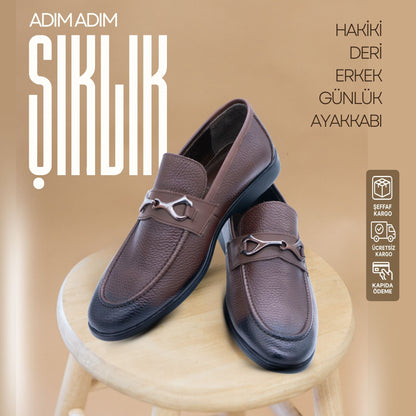 Kaymaz Tabanlı Hakiki Deri Erkek Günlük Ayakkabı