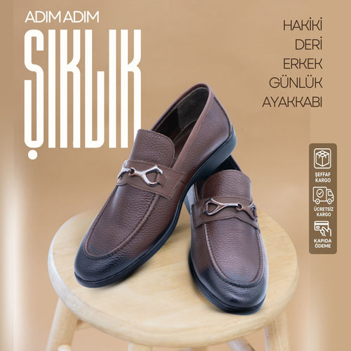 Kaymaz Tabanlı Hakiki Deri Erkek Günlük Ayakkabı
