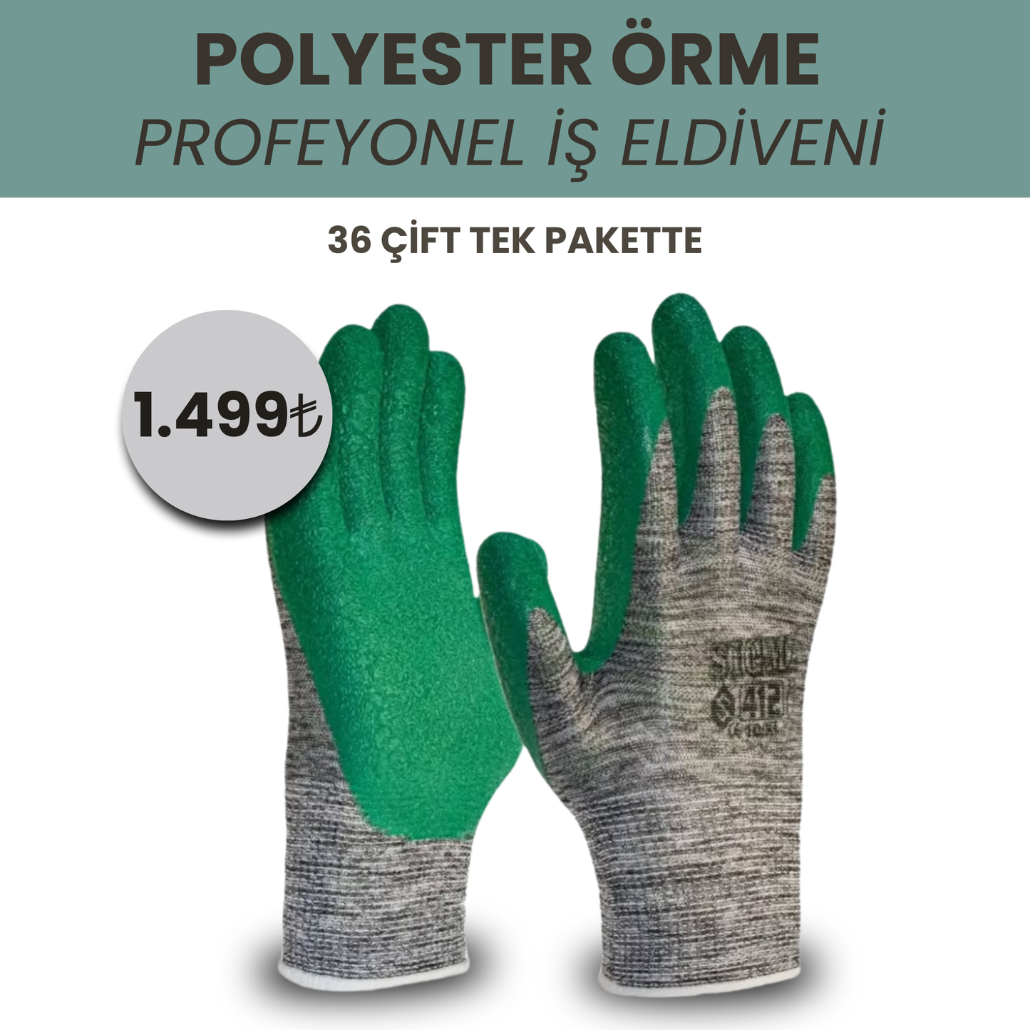 36 Çift Kaliteli Polyester Örme Lateks Eldiven – Kaymaz, Pütürlü, Kesilmeye Dayanıklı İş Eldiveni (10 Numara)