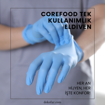 Corefood Tek Kullanımlık Eldiven - Pudrasız, Latekssiz,( 5x100 Adet = 500 Adet )
