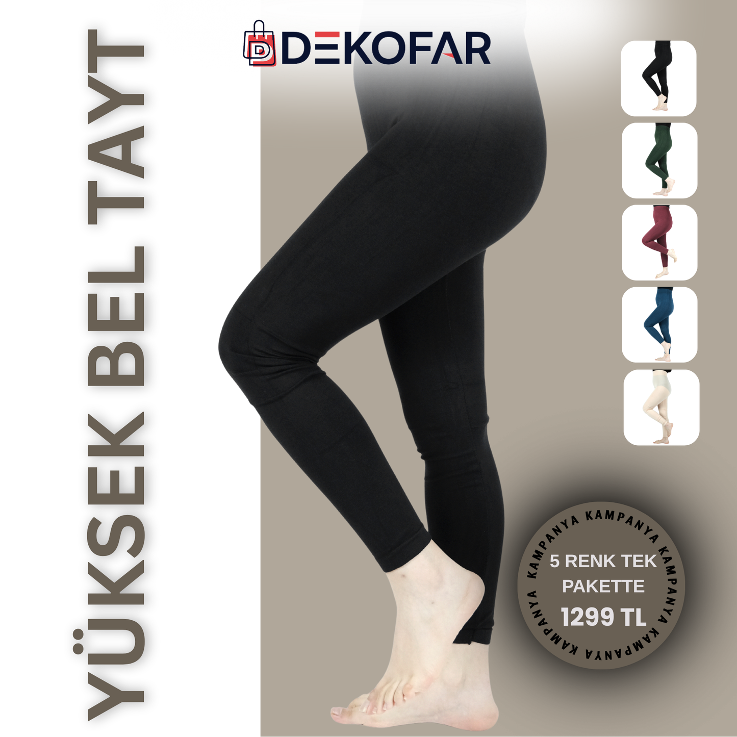 5 Renkli Nano Yüksek Belli Free Size Tayt Seti – 85 kg’a Kadar Uyumlu (5’li Paket)