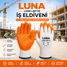 Yeni Luna LNP003 Profesyonel Turuncu Kaplamalı Kaymaz ve Dayanıklı Koruyucu İş Eldiveni