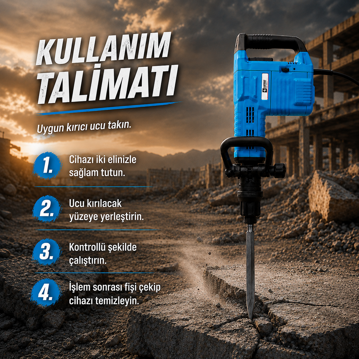 CATPOWER 7911 Profesyonel 1500W Elektrikli Kırıcı – Güçlü Motor, Yüksek Darbe Performansı ve Profesyonel Kullanım – Beton ve Duvar İşleri İçin Güçlü Kırıcı