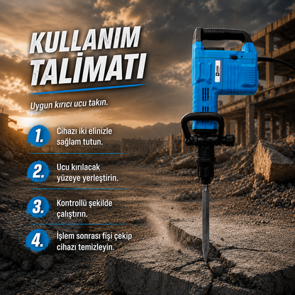 CATPOWER 7911 Profesyonel 1500W Elektrikli Kırıcı – Güçlü Motor, Yüksek Darbe Performansı ve Profesyonel Kullanım – Beton ve Duvar İşleri İçin Güçlü Kırıcı