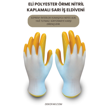 60 Çift - ELİ Polyester Örme Nitril Kaplamalı Sarı İş Eldiveni