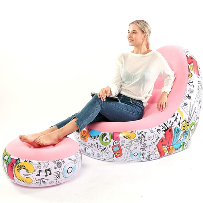 Rahat Katlanabilir Şişme Koltuk ve Ayak Taburesi (116x98x83 cm)