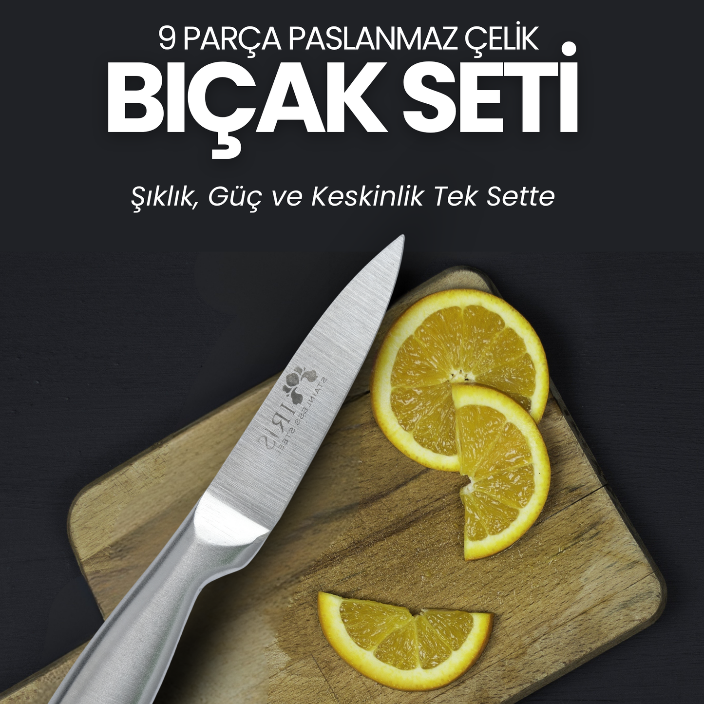 Profesyonel 9 Parça Bıçak Seti – 360° Dönen Stant ile beraber Üstün Keskinlik ve Şık Tasarım Bir Arada