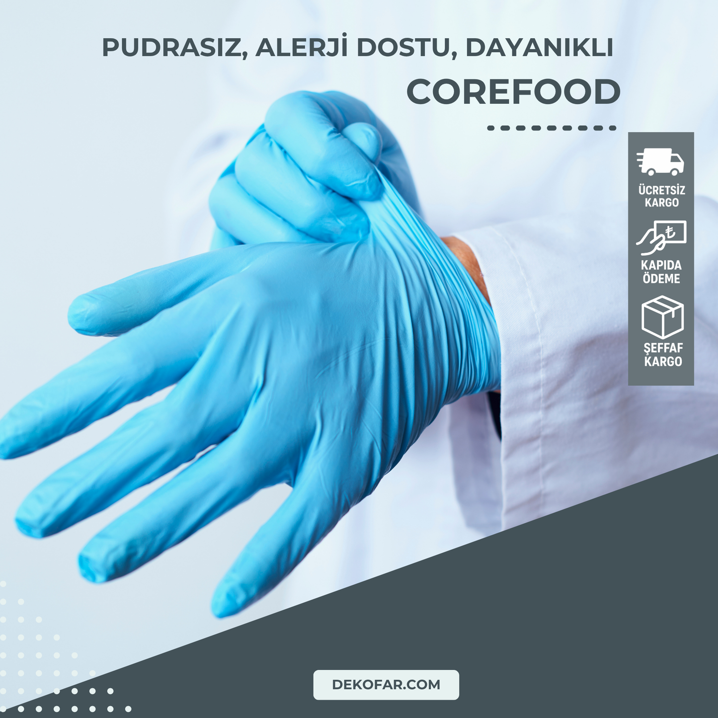 Corefood Tek Kullanımlık Eldiven - Pudrasız, Latekssiz,( 5x100 Adet = 500 Adet )
