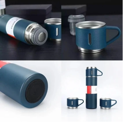 12 Saat Sıcak & Soğuk Tutma Garantili – 500 ml 304 Paslanmaz Çelik Termos Seti (3 Bardaklı)