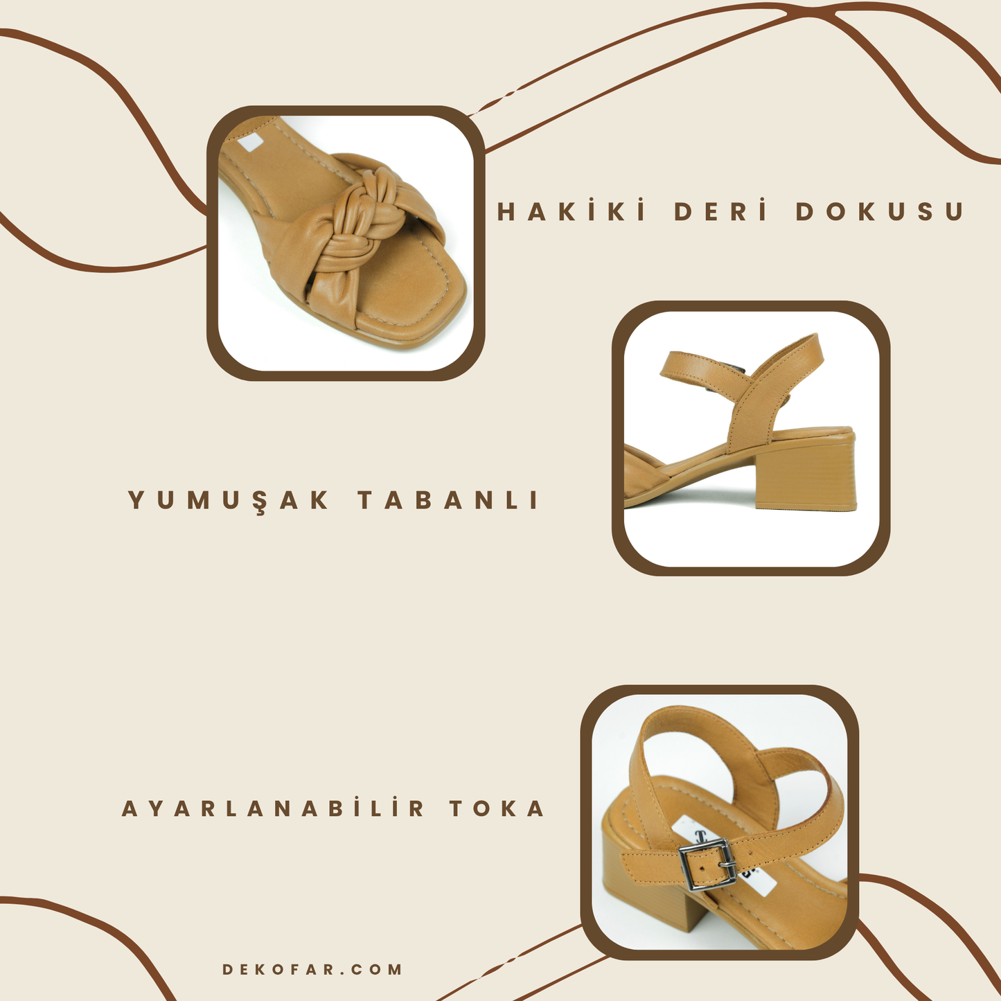 %100 Deri Yumuşak Tabanlı Dikişli Sandalet