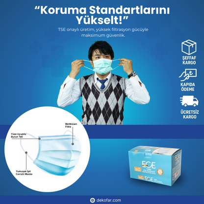 ECE 3 Katlı Tekli Paketlenmiş Steril Cerrahi Maske – 50’li