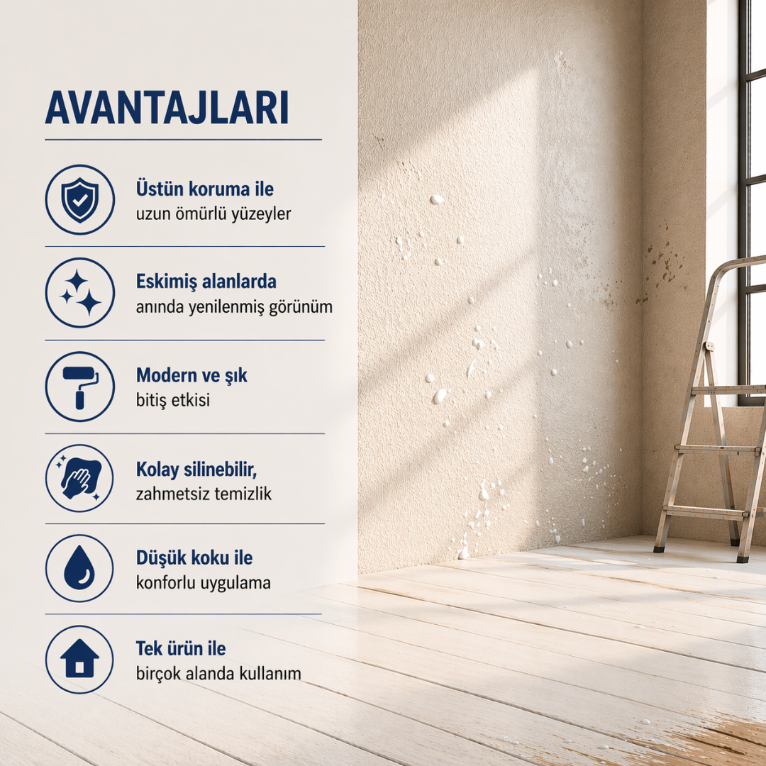 Ahşap, Metal ve Tüm Duvar Yüzeylerinde Üst Kalite Su Bazlı Boya