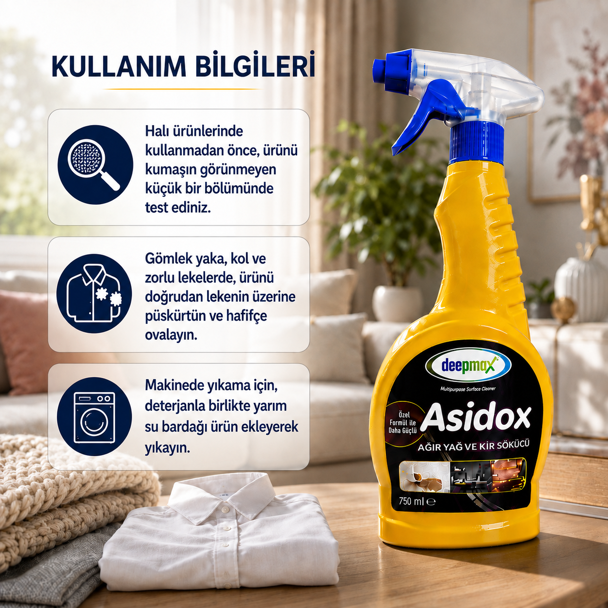 Deepmax Asidox Ağır Yağ ve Kir Sökücü 750 ML – Güçlü Özel Formülü ile Zorlu, Kurumuş ve İnatçı Yağlara Karşı Etkili Temizlik – Çok Amaçlı Kullanım