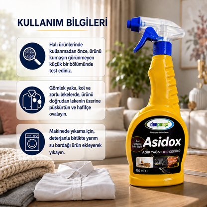 Deepmax Asidox Ağır Yağ ve Kir Sökücü 750 ML – Güçlü Özel Formülü ile Zorlu, Kurumuş ve İnatçı Yağlara Karşı Etkili Temizlik – Çok Amaçlı Kullanım