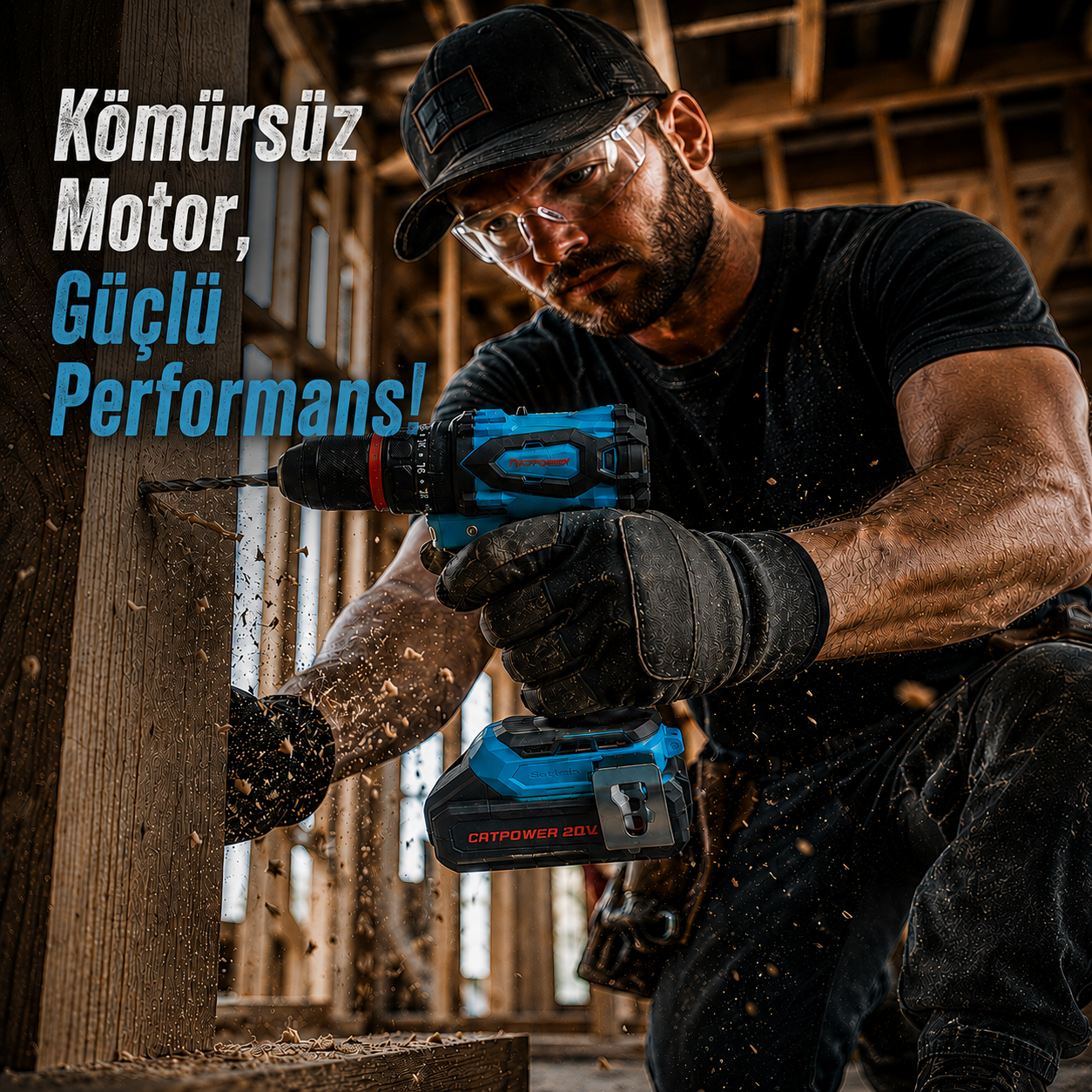 CATPOWER 4112 Kömürsüz Darbeli Akülü Vidalama 20V – Profesyonel Çift Akülü Şarjlı Matkap Vidalama, 50 Nm Tork, 13 mm Metal Mandren, 2 Vites, LED Aydınlatma ve 50 Parça Aksesuar Seti