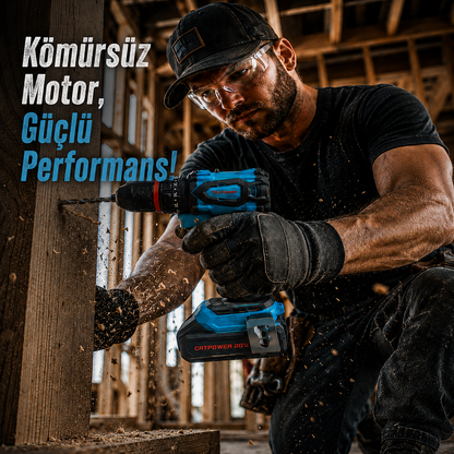 CATPOWER 4112 Kömürsüz Darbeli Akülü Vidalama 20V – Profesyonel Çift Akülü Şarjlı Matkap Vidalama, 50 Nm Tork, 13 mm Metal Mandren, 2 Vites, LED Aydınlatma ve 50 Parça Aksesuar Seti