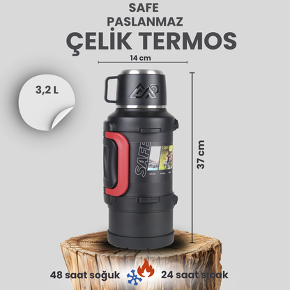 316 Kalite Çelik 3.2 Litre Dev Termos – 24 Saat Sıcak, 48 Saat Soğuk Koruma!