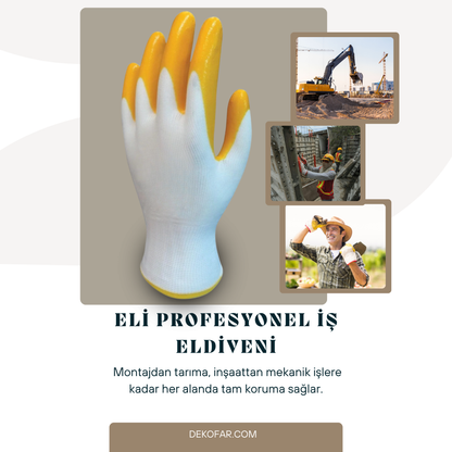 60 Çift - ELİ Polyester Örme Nitril Kaplamalı Sarı İş Eldiveni