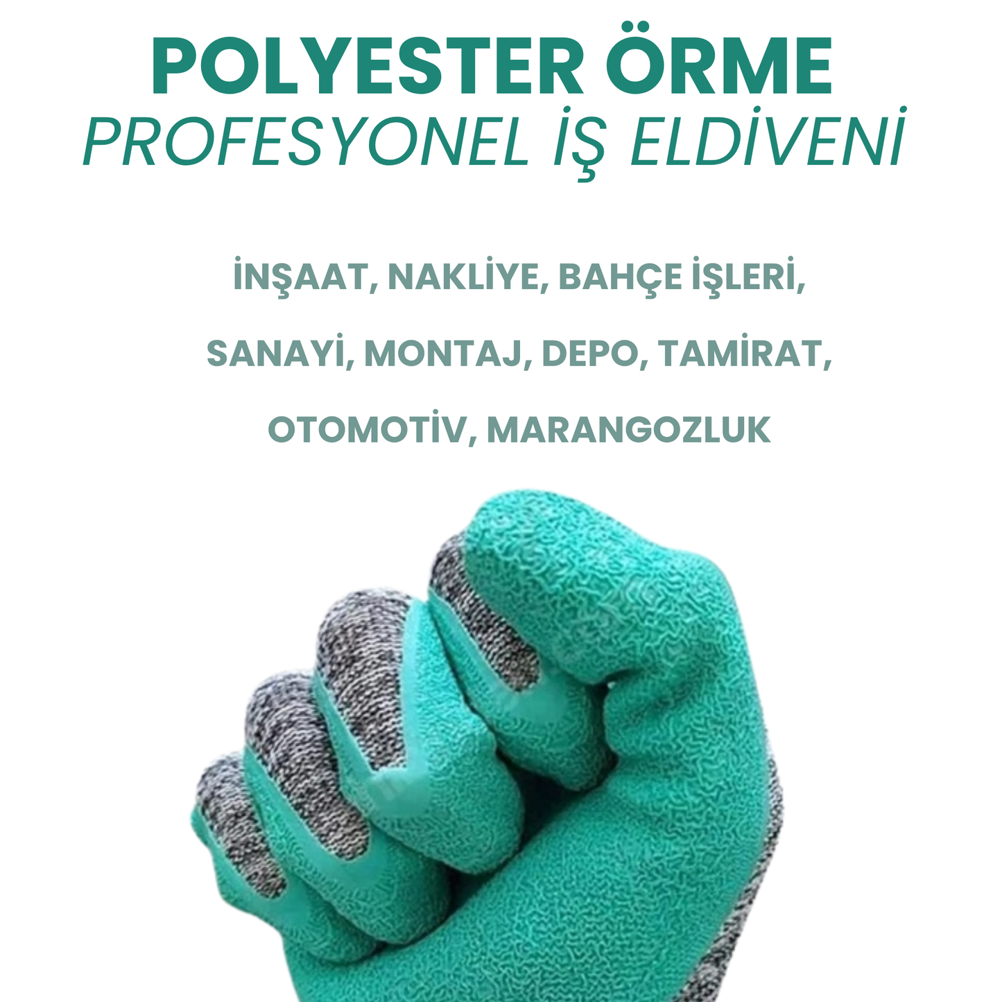 36 Çift Kaliteli Polyester Örme Lateks Eldiven – Kaymaz, Pütürlü, Kesilmeye Dayanıklı İş Eldiveni (10 Numara)