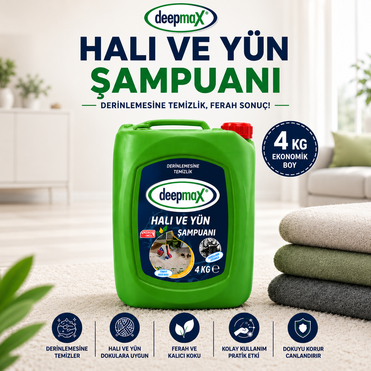 DEEPMAX| HALI VE YÜN ŞAMPUANI - TÜM LEKE VE KİRLERE KARŞI