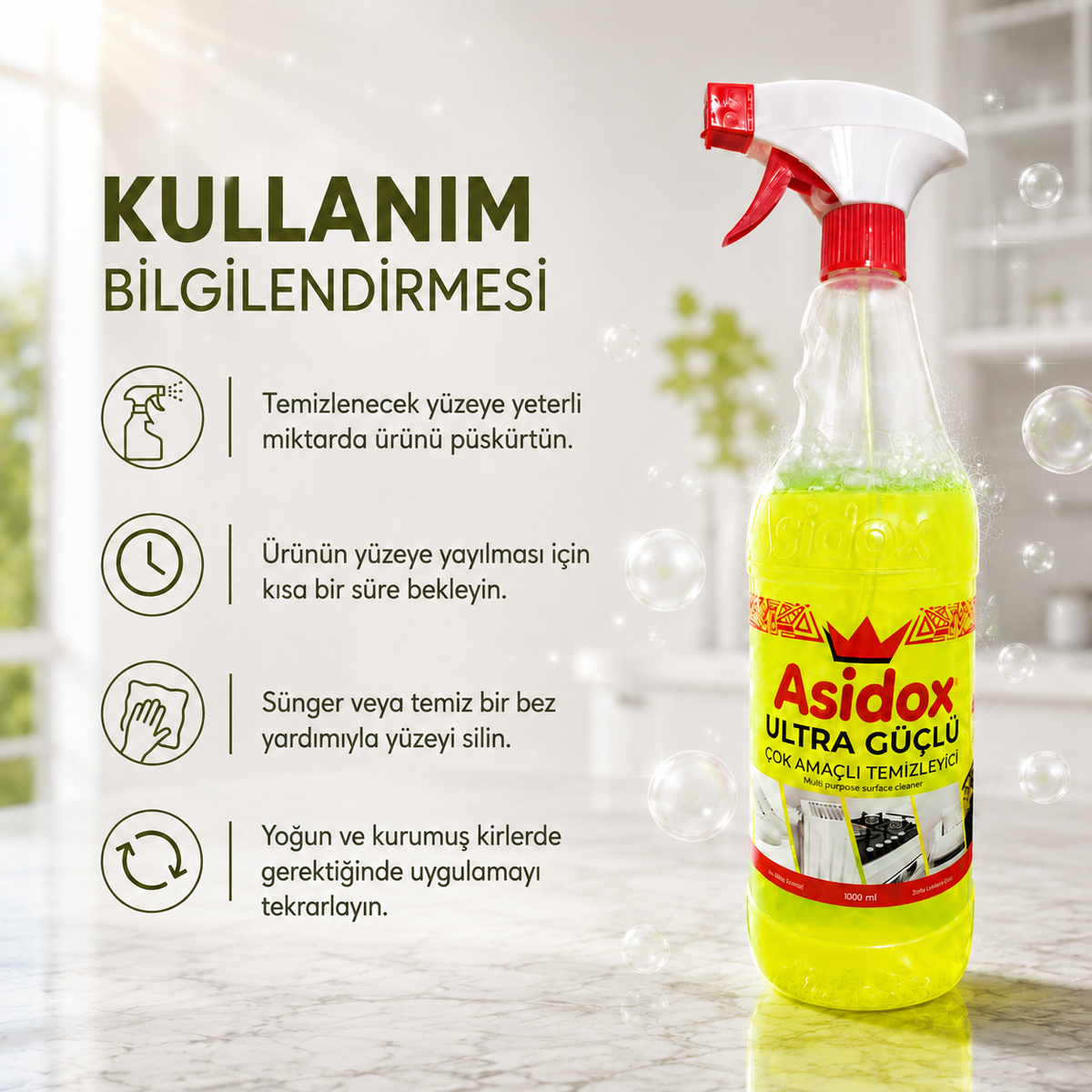 Asidox Ultra Güçlü  Çok Amaçlı Temizlik Spreyi 1000ML