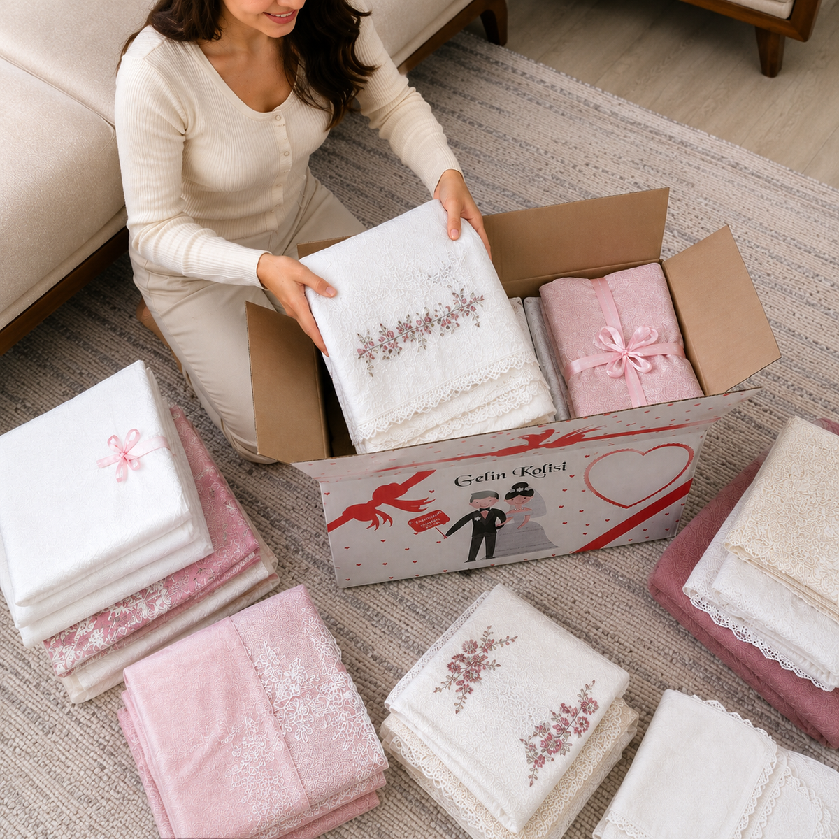 ÖZEL BASKILI GELİN KOLİSİ – 60x38x30 CM | DAYANIKLI VE ESTETİK TASARIM