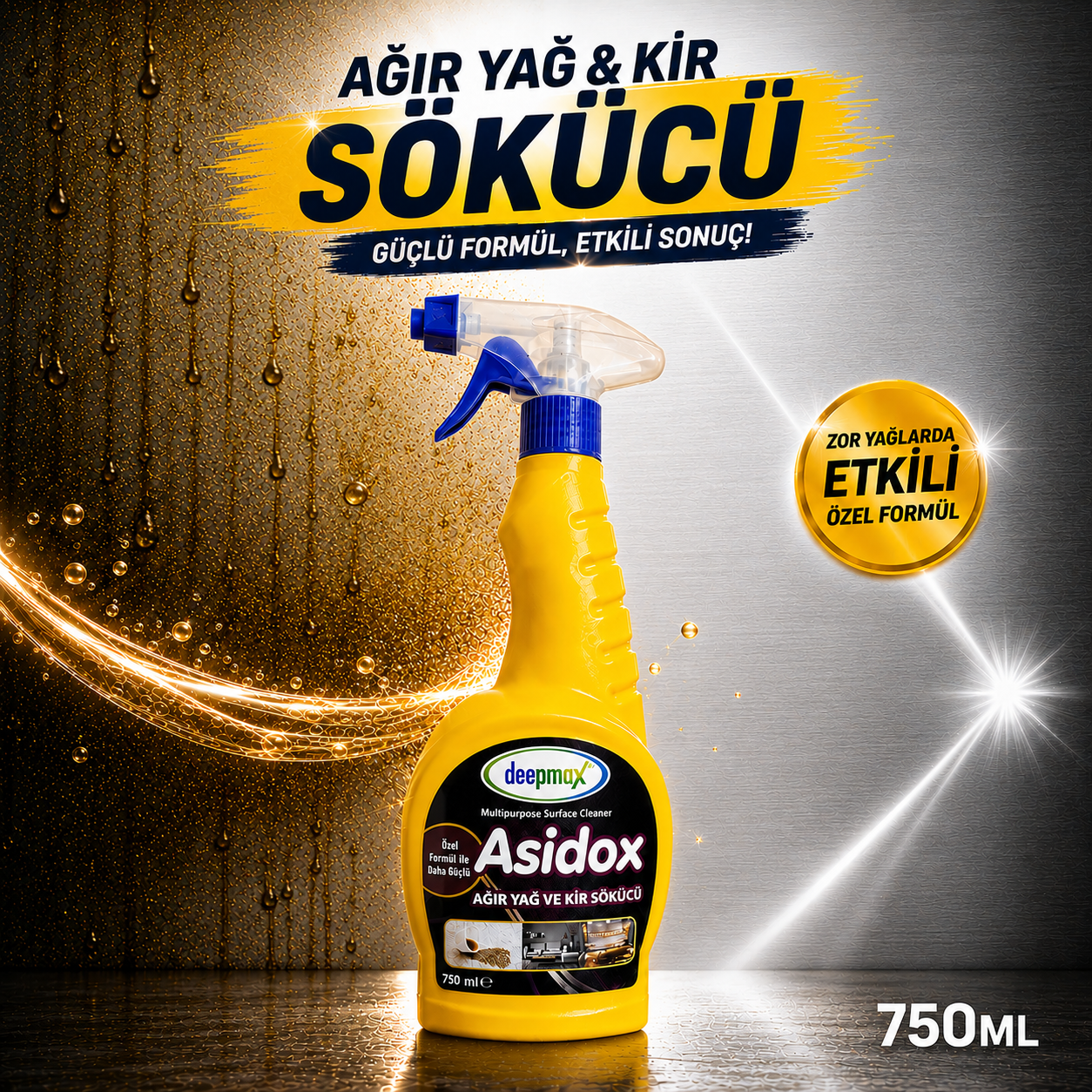 Deepmax Asidox Ağır Yağ ve Kir Sökücü 750 ML – Güçlü Özel Formülü ile Zorlu, Kurumuş ve İnatçı Yağlara Karşı Etkili Temizlik – Çok Amaçlı Kullanım