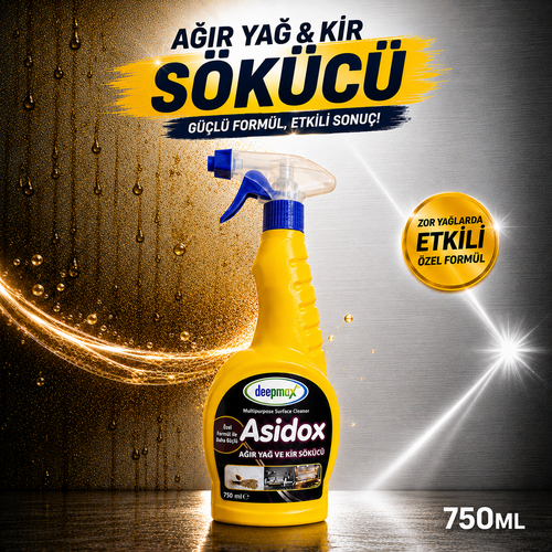Deepmax Asidox Ağır Yağ ve Kir Sökücü 750 ML – Güçlü Özel Formülü ile Zorlu, Kurumuş ve İnatçı Yağlara Karşı Etkili Temizlik – Çok Amaçlı Kullanım