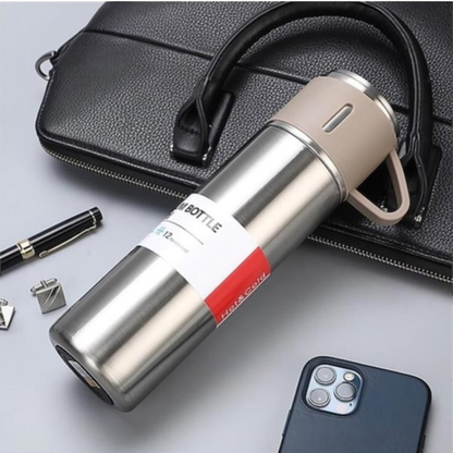 12 Saat Sıcak & Soğuk Tutma Garantili – 500 ml 304 Paslanmaz Çelik Termos Seti (3 Bardaklı)