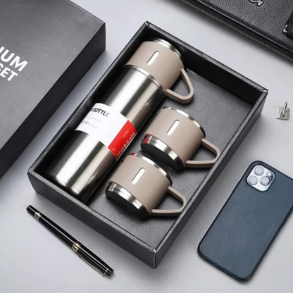 12 Saat Sıcak & Soğuk Tutma Garantili – 500 ml 304 Paslanmaz Çelik Termos Seti (3 Bardaklı)