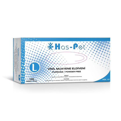 Has-Pet Pudrasız Tek Kullanımlık Vinil Eldiven – Lateks İçermez ( 5x100 Adet = 500 Adet )