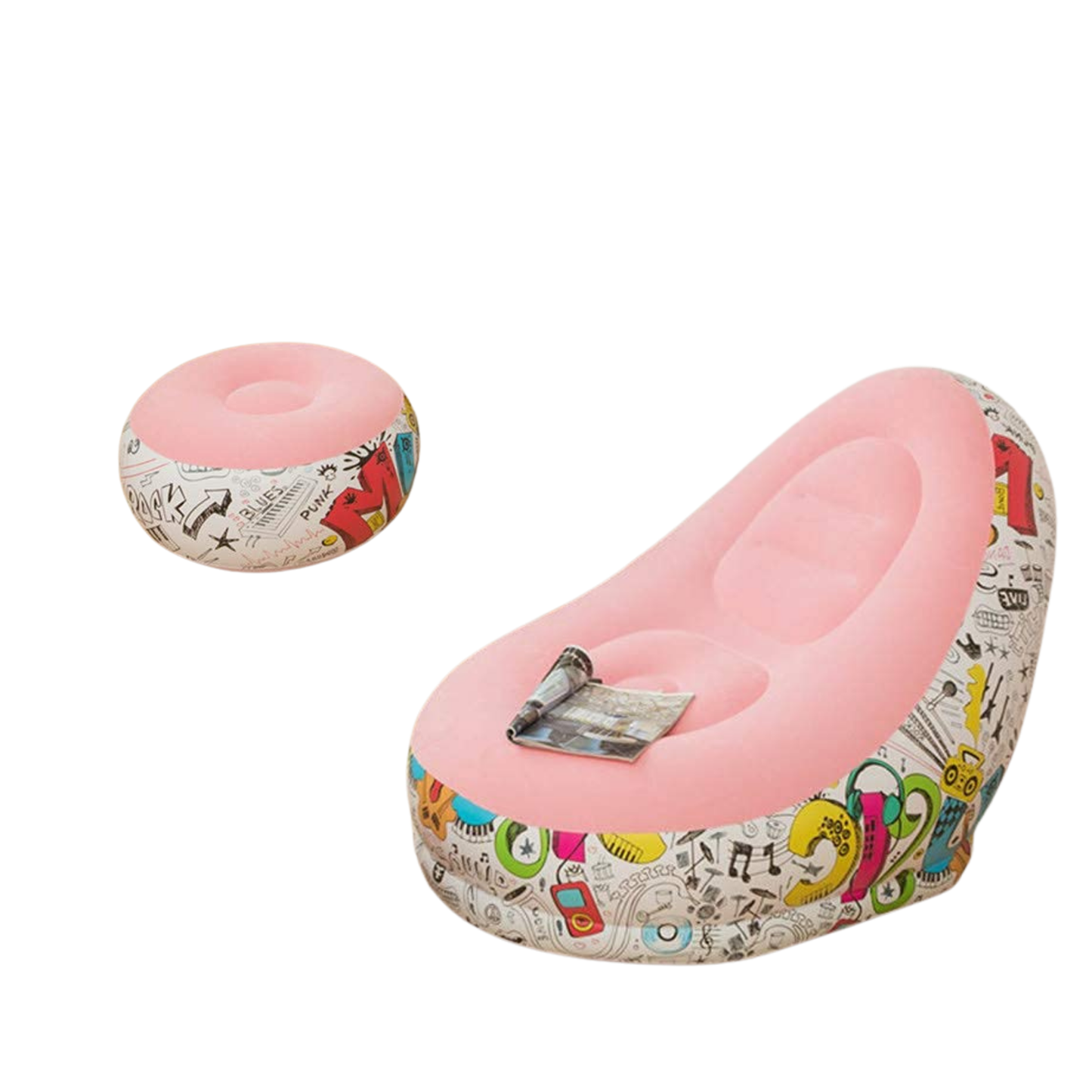 Rahat Katlanabilir Şişme Koltuk ve Ayak Taburesi (116x98x83 cm)