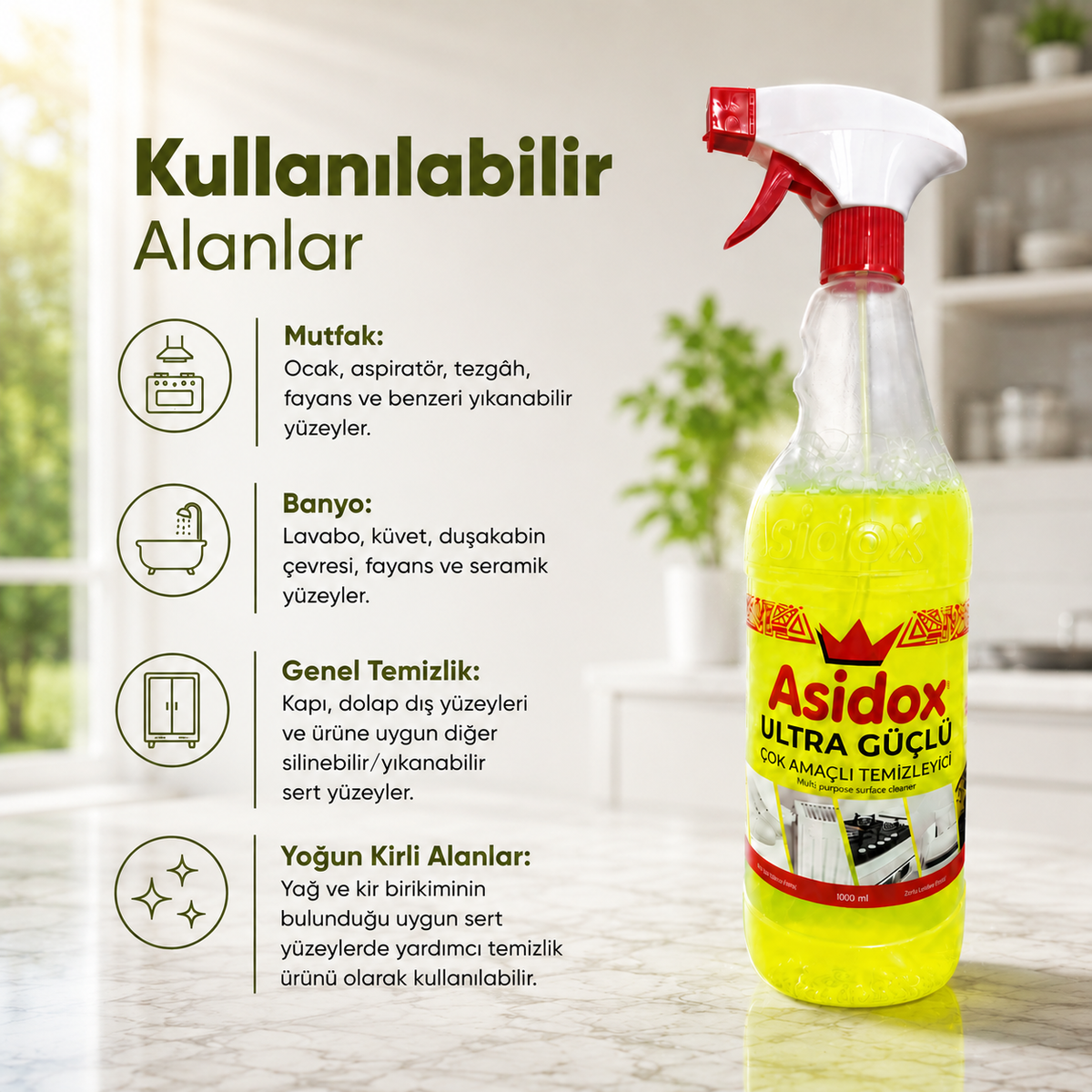 Asidox Ultra Güçlü  Çok Amaçlı Temizlik Spreyi 1000ML