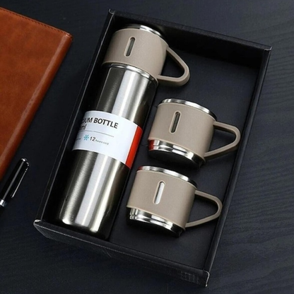 12 Saat Sıcak & Soğuk Tutma Garantili – 500 ml 304 Paslanmaz Çelik Termos Seti (3 Bardaklı)