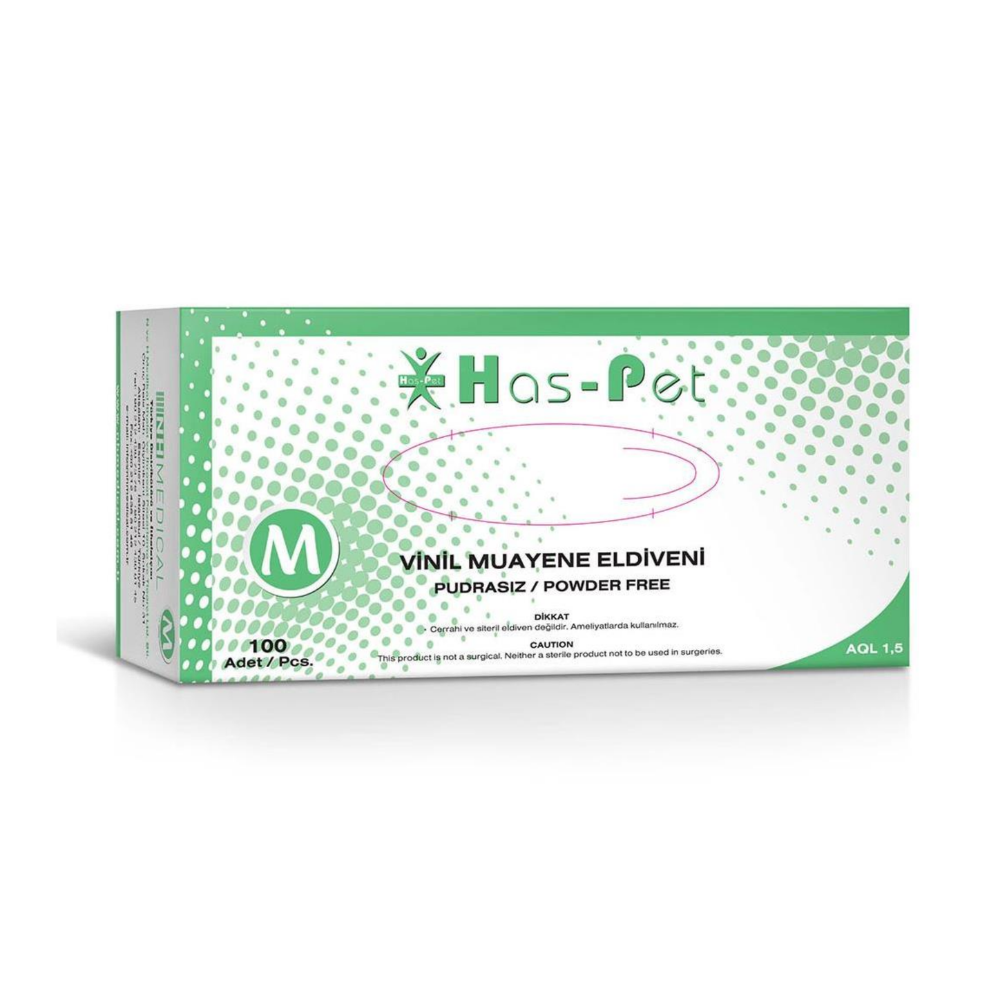 Has-Pet Pudrasız Tek Kullanımlık Vinil Eldiven – Lateks İçermez ( 5x100 Adet = 500 Adet )