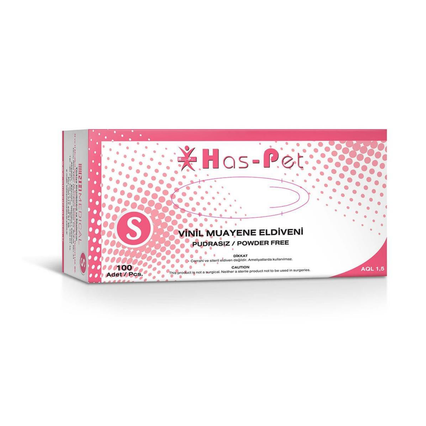 Has-Pet Pudrasız Tek Kullanımlık Vinil Eldiven – Lateks İçermez ( 5x100 Adet = 500 Adet )